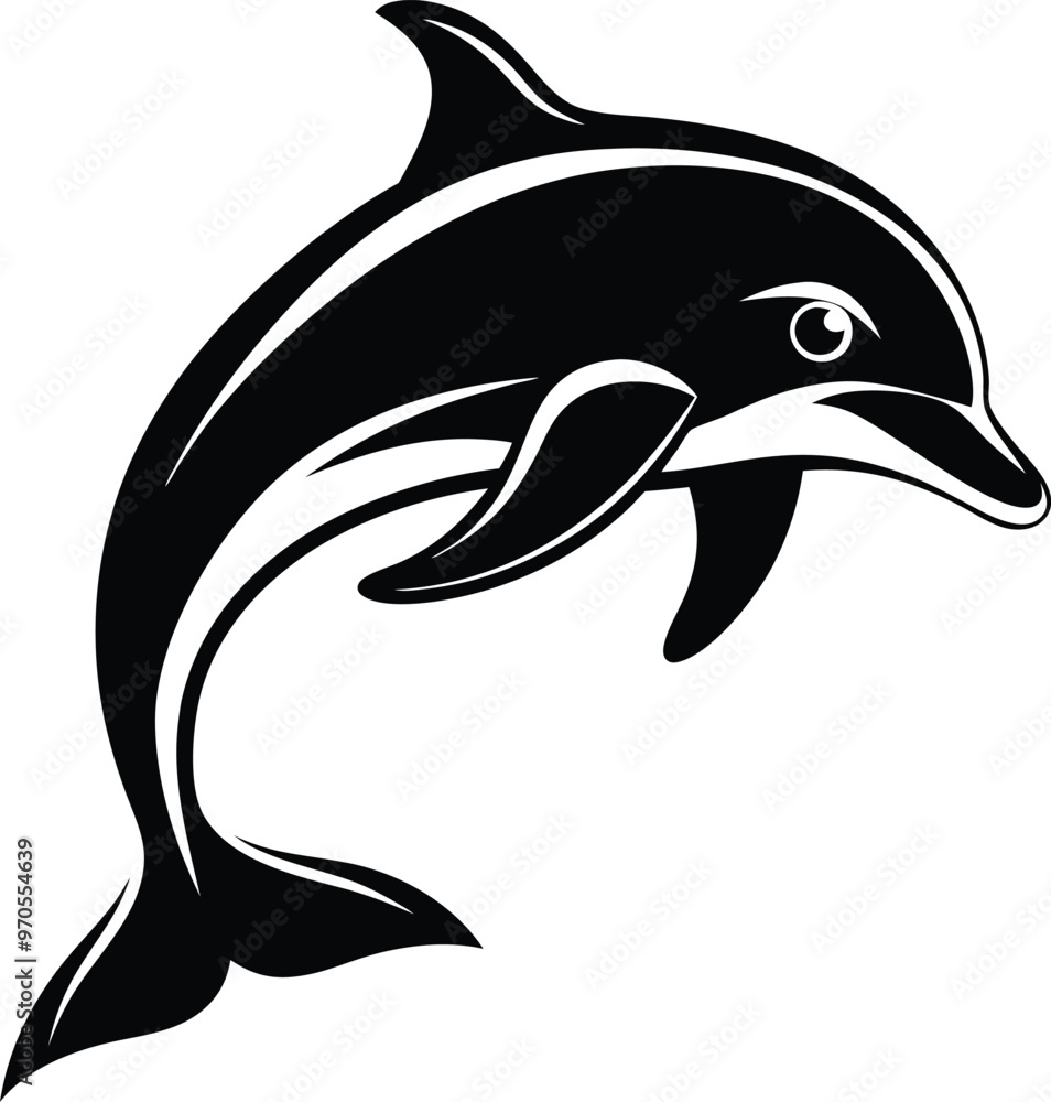 Naklejka premium black dolphin vector illustration silhouette, Print