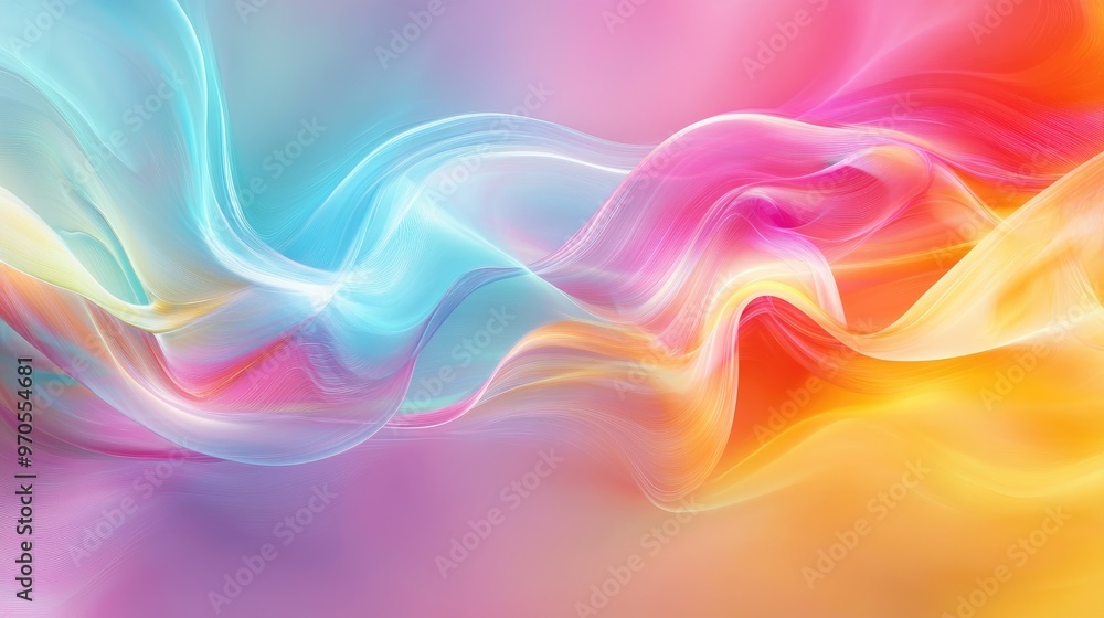 Elegant rainbow-colored swirls on a pastel background, forming a dynamic and vibrant design full of motion and energy Elegant rainbow-colored swirls on a pastel background, forming a dynamic and vibrant design full of motion and energy