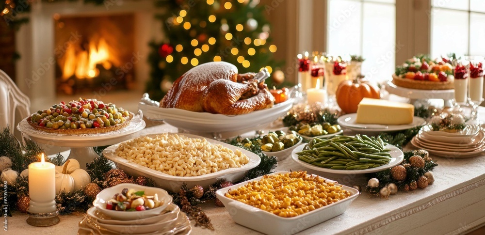 Aesthetic red-themed Christmas dinner table setting with wine glasses and nice tableware with gold accents Aesthetic red-themed Christmas dinner table setting with wine glasses and nice tableware with gold accents