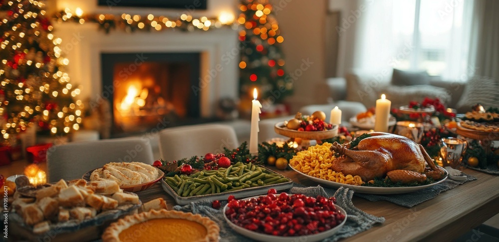 Aesthetic red-themed Christmas dinner table setting with wine glasses and nice tableware with gold accents Aesthetic red-themed Christmas dinner table setting with wine glasses and nice tableware with gold accents