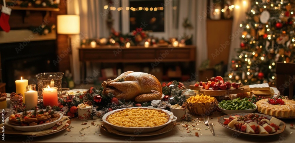 Aesthetic red-themed Christmas dinner table setting with wine glasses and nice tableware with gold accents Aesthetic red-themed Christmas dinner table setting with wine glasses and nice tableware with gold accents