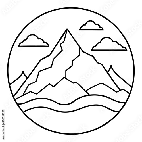 mount and sky outline coloring book page line art drawing photo