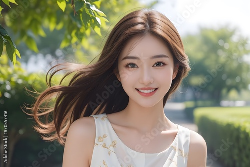 beautiful woman with flowing brown hair and bright hazel eyes