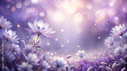 Enchanting background featuring misty lavender and white flower petals with shimmering light