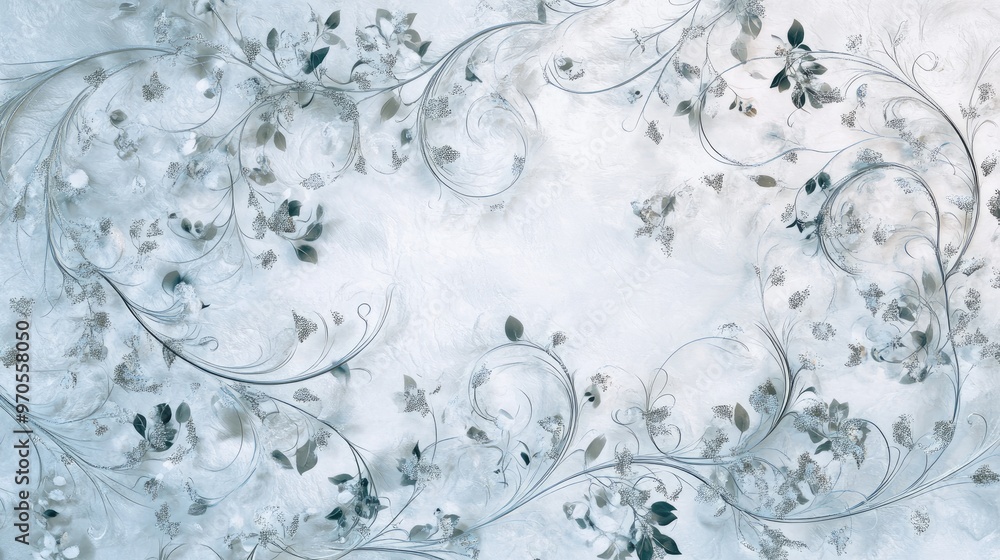 Intricate swirling lines of tiny flowers, set against a soft white-light blue background, creating a whimsical and delicate floral effect Intricate swirling lines of tiny flowers, set against a soft white-light blue background, creating a whimsical and delicate floral effect