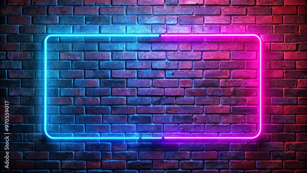 Vibrant neon lights shining on a textured brick wall Vibrant neon lights shining on a textured brick wall