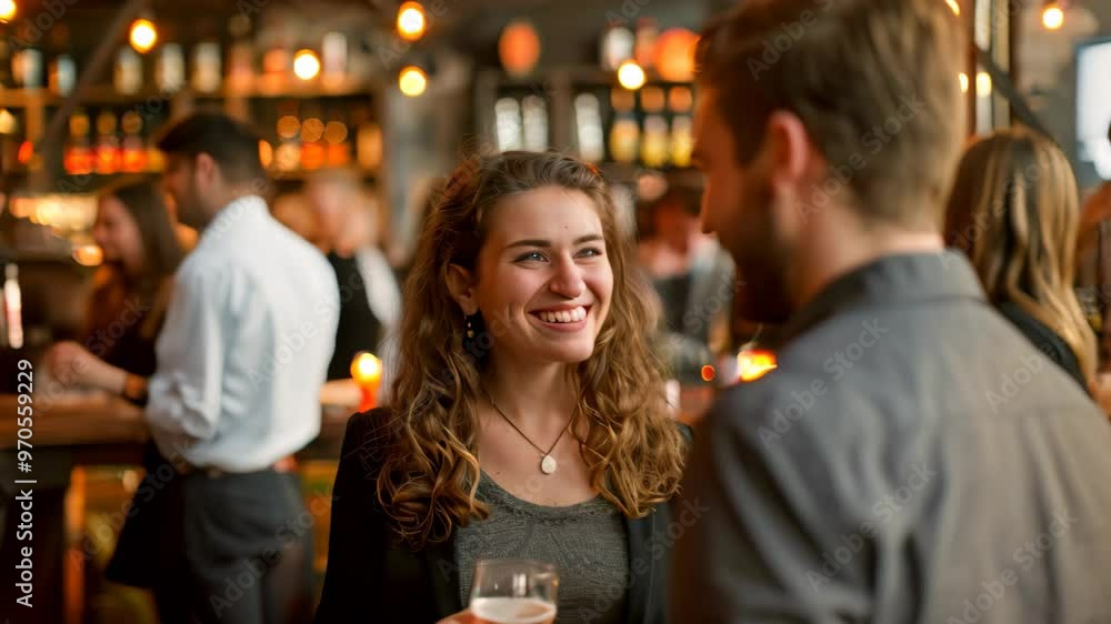 A professional networking event takes place at a bar, with attendees engaged in conversation and enjoying drinks, A professional networking event with attendees in smart business casual attire A professional networking event takes place at a bar, with attendees engaged in conversation and enjoying drinks, A professional networking event with attendees in smart business casual attire