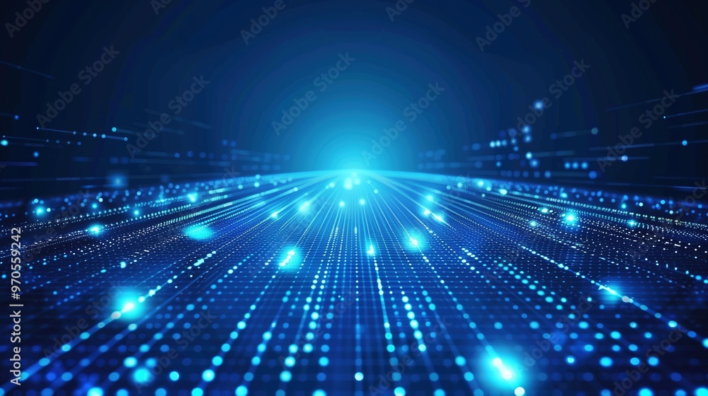 Wide-Angle View of Blue Technological Background with Glowing Lights and Grid Lines. High-Resolution Dark Blue Vector Illustration Featuring Futuristic Design Elements and Digital Connectivity Concept Wide-Angle View of Blue Technological Background with Glowing Lights and Grid Lines. High-Resolution Dark Blue Vector Illustration Featuring Futuristic Design Elements and Digital Connectivity Concept