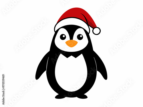 Penguin Wearing Christmas Hat.