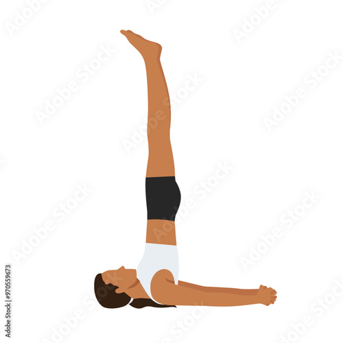 Young woman doing Shoulderstand Seal Pose or Salamba Sarvangasana Yoga Mudrasana. Flat vector illustration isolated on white background