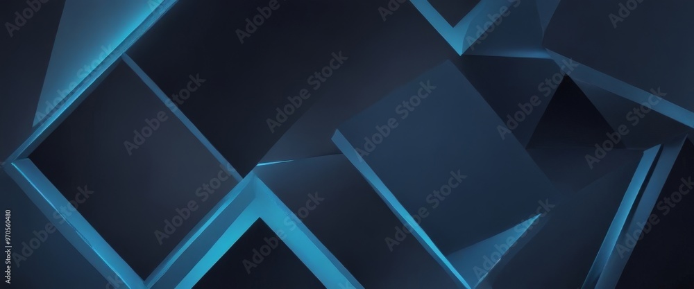 Obraz premium a dark blue abstract background composed of various geometric shapes, including triangles, rectangles, and diamonds, arranged in a complex and visually striking manner.