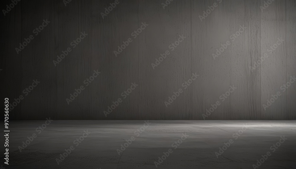 A dark, empty room with a concrete floor and a wall on one side. A dark, empty room with a concrete floor and a wall on one side.
