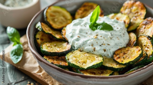 Fried zucchini chips with Tzatziki sauce