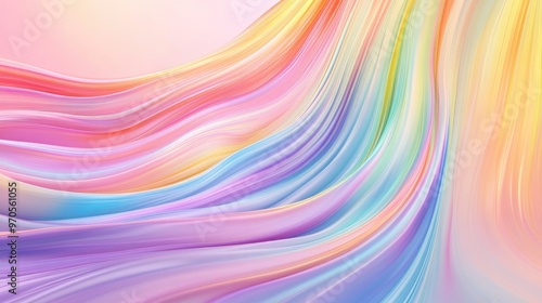 Swirling lines of rainbow colors gracefully flowing on a pastel background, creating a dynamic and vibrant visual display