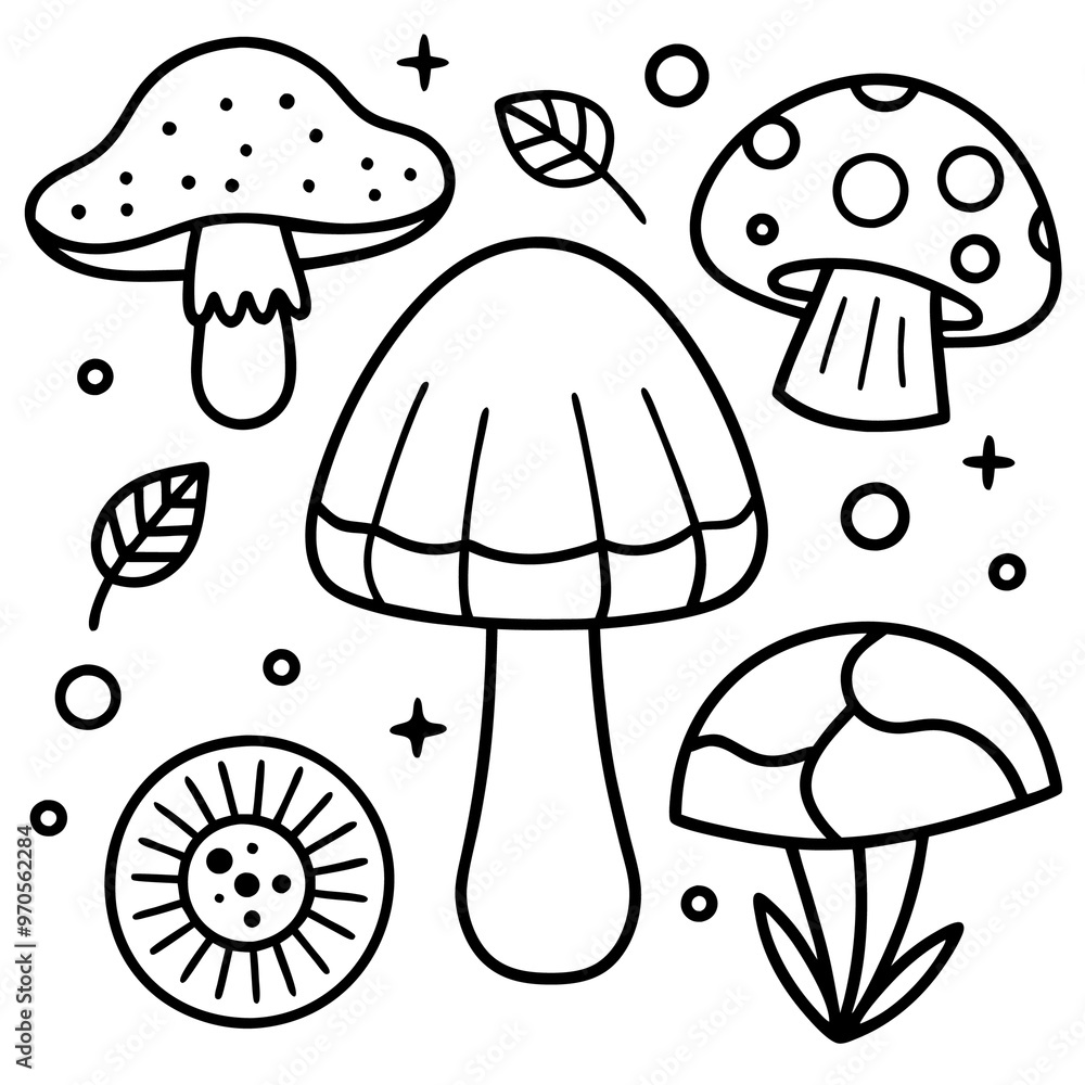 mushroom items outline coloring book page line art drawing mushroom items outline coloring book page line art drawing