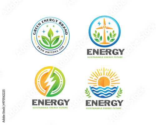 Set Renewable clean green energy logo for corporate electical business corporate