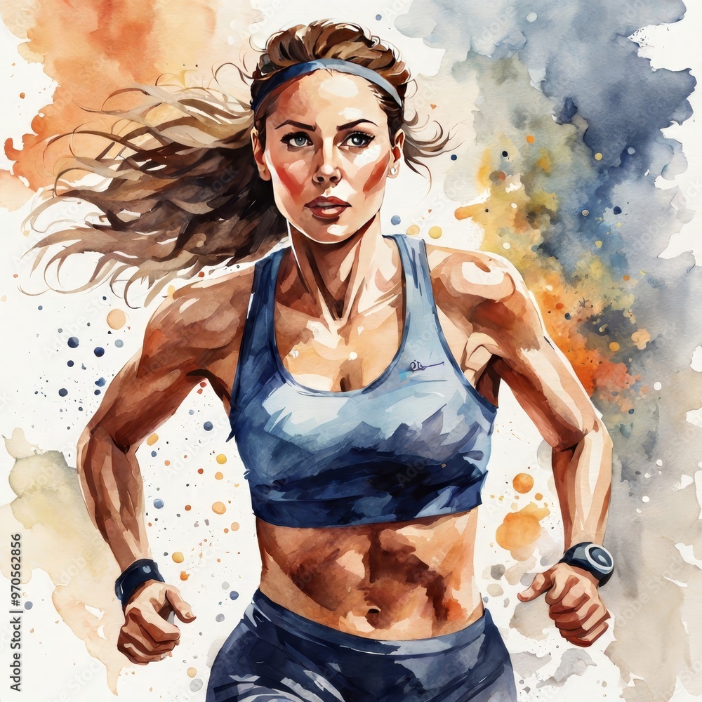Happy athletic woman running while exercising in nature