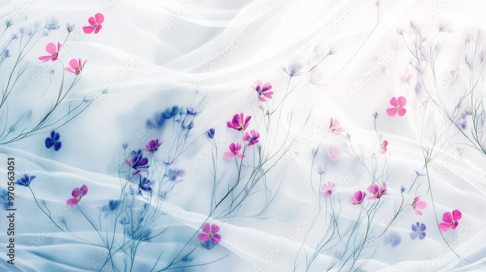 Swirling lines of vibrant tiny flowers flowing on a dynamic white-pastel background, creating an energetic and elegant floral pattern Swirling lines of vibrant tiny flowers flowing on a dynamic white-pastel background, creating an energetic and elegant floral pattern