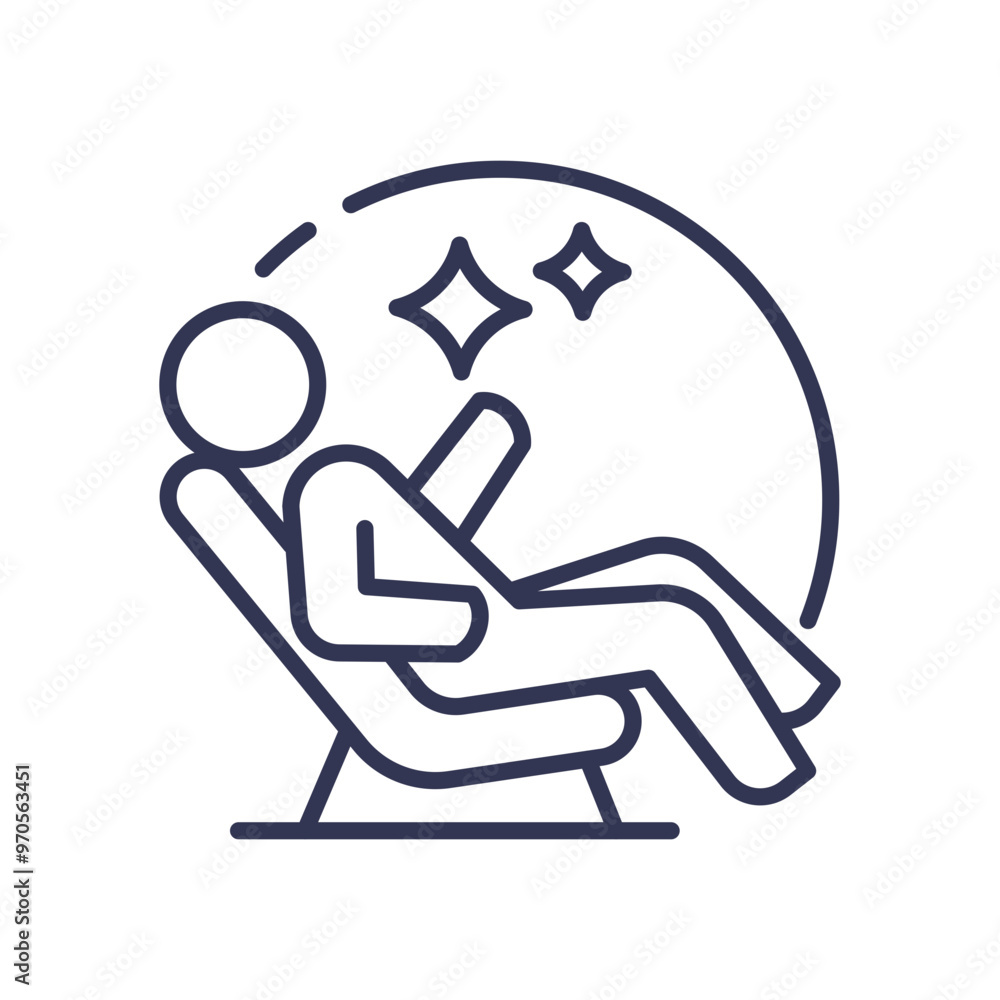 A person reclining in a chair with stars, symbolizing relaxation and comfort. A person reclining in a chair with stars, symbolizing relaxation and comfort.