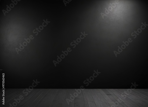 A dark, empty room with a wooden floor and a single light source on the right side.