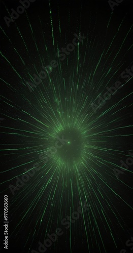 a vibrant green burst of light radiating outwards from a central point, creating a striking visual effect.