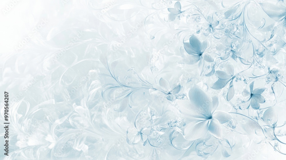 Tiny floral elements swirling in intricate lines, set against a soft white-light blue background, creating a delicate and ethereal design Tiny floral elements swirling in intricate lines, set against a soft white-light blue background, creating a delicate and ethereal design