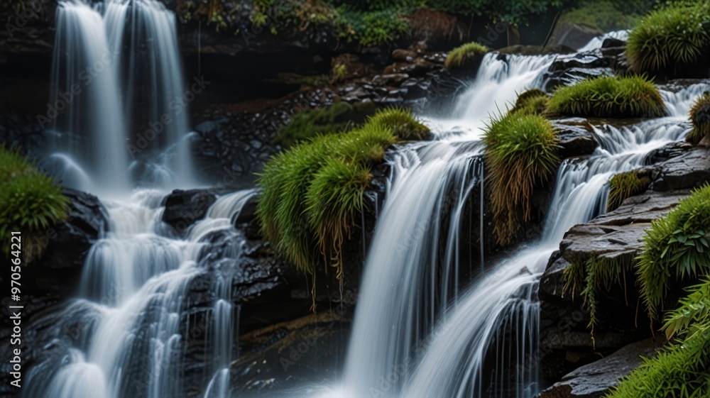 Serene Waterfall Cascading Over Rocks Serene Waterfall Cascading Over Rocks