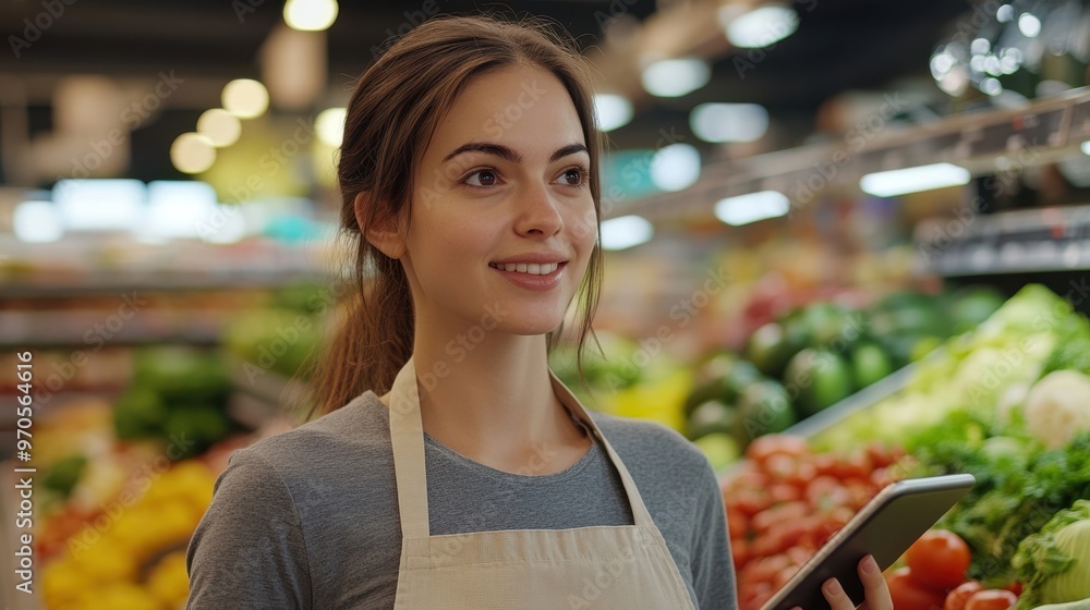 The Smiling Shopper with Tablet The Smiling Shopper with Tablet