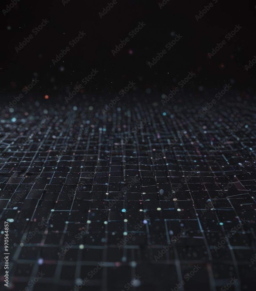 a close-up view of a dark, grid-like pattern of small, multicolored dots or particles, creating a sense of depth and dimensionality. a close-up view of a dark, grid-like pattern of small, multicolored dots or particles, creating a sense of depth and dimensionality.