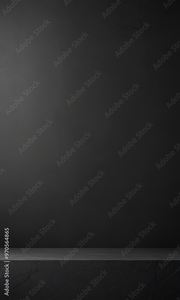 A dark, empty room with a black shelf in the foreground. A dark, empty room with a black shelf in the foreground.