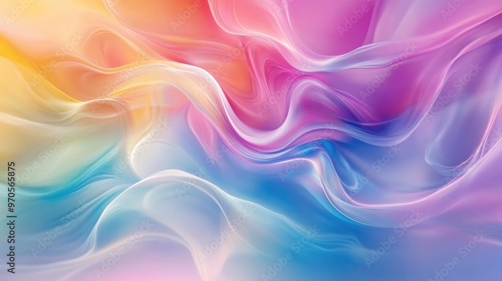 Vibrant rainbow-colored swirls flowing dynamically on a soft pastel background, creating a dreamy and energetic look Vibrant rainbow-colored swirls flowing dynamically on a soft pastel background, creating a dreamy and energetic look