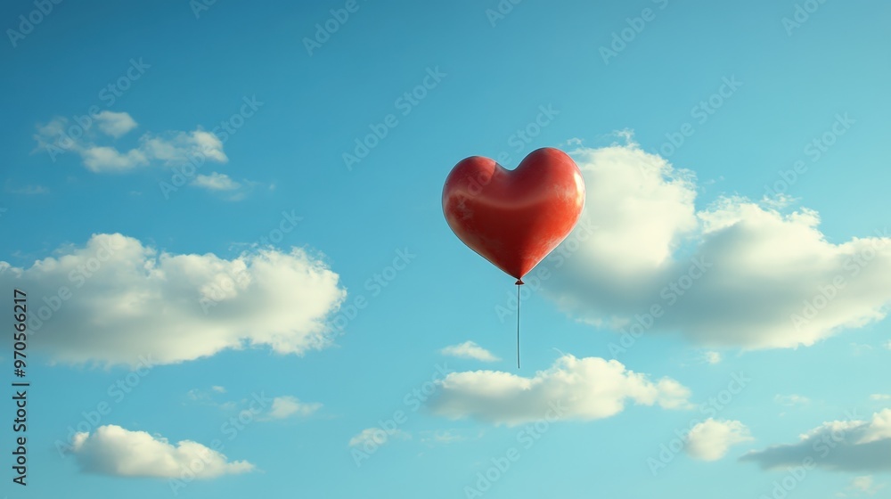 Design a whimsical scene where a heart-shaped cloud looks like a floating balloon in the sky Design a whimsical scene where a heart-shaped cloud looks like a floating balloon in the sky