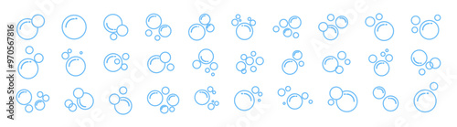 Soap Foam Bubbles Vector line Icon Set. Water drops. Soap foam, fizzy drink, oxygen bubble