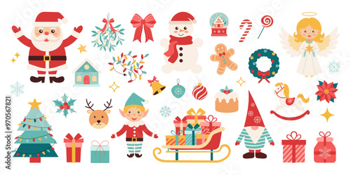 A collection of Christmas-themed images, including Santa, snowmen, reindeer, and other festive decorations
