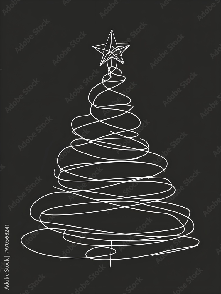 Christmas tree one line drawing.Merry Christmas decoration continuous line.Continuous line drawing of christmas tree with a star. Christmas tree one line drawing.Merry Christmas decoration continuous line.Continuous line drawing of christmas tree with a star.