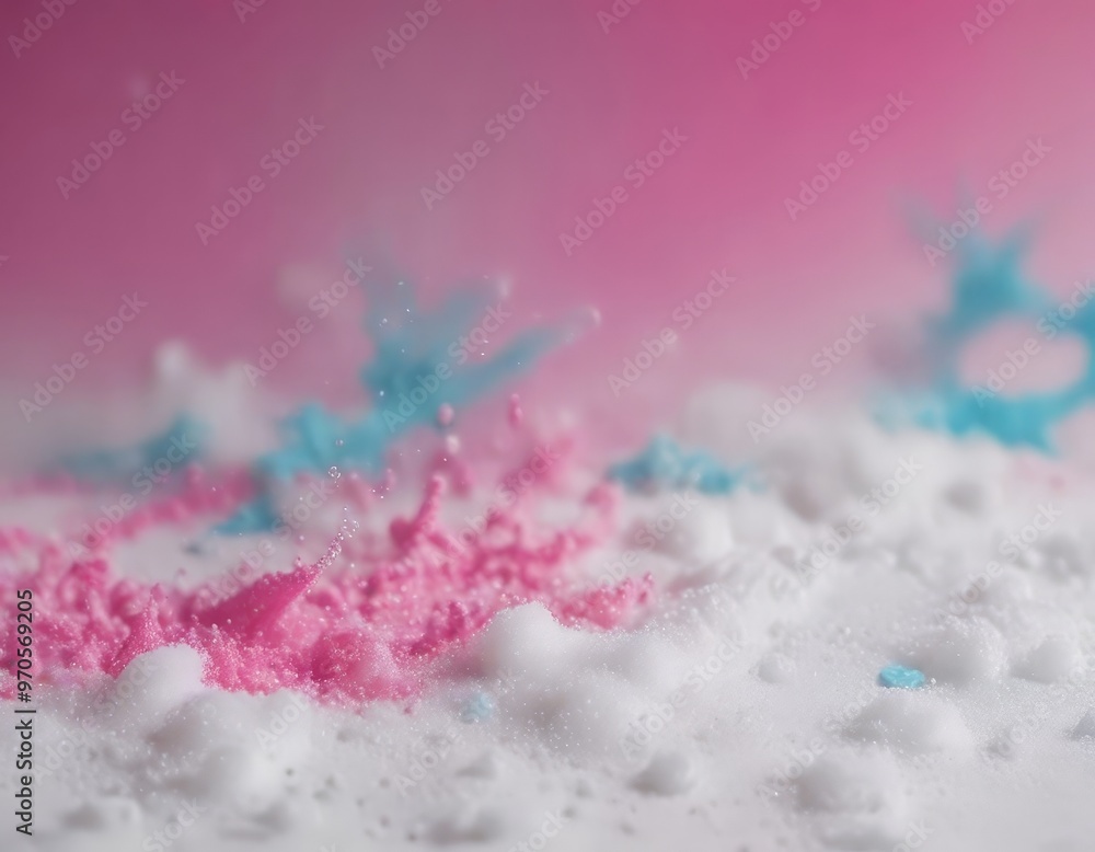 A close-up view of a pink and blue powdery substance, with a blurred pink background. A close-up view of a pink and blue powdery substance, with a blurred pink background.