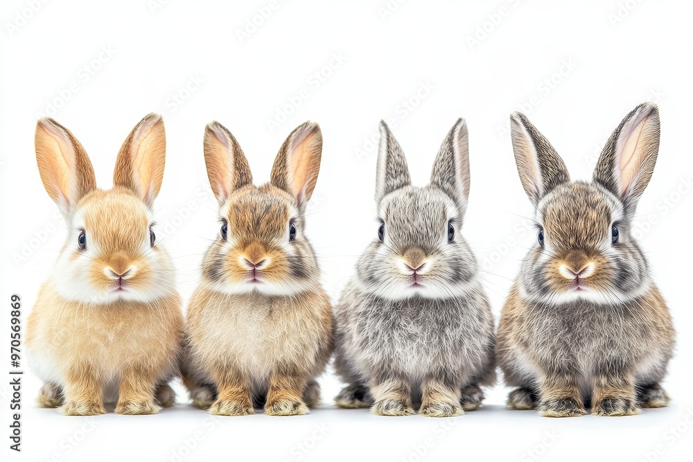 Four Adorable Baby Rabbits Sitting in a Row Four Adorable Baby Rabbits Sitting in a Row