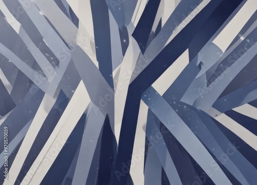 a close-up view of a complex abstract pattern composed of intersecting lines and shapes in shades of blue and white.