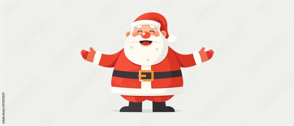 Cheerful Santa Claus in red suit with white trim, welcoming with open arms. Cheerful Santa Claus in red suit with white trim, welcoming with open arms.