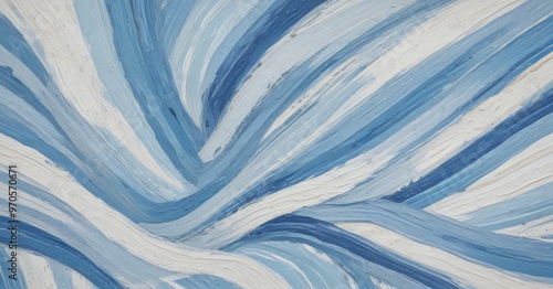 a close-up view of an abstract painting with blue and white brushstrokes arranged in a swirling pattern.
