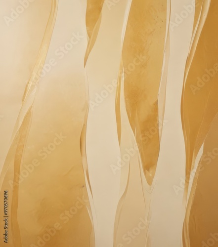 a close-up view of a textured surface with a golden, wavy pattern. The pattern is composed of vertical lines and curves, creating a sense of movement and depth. The color