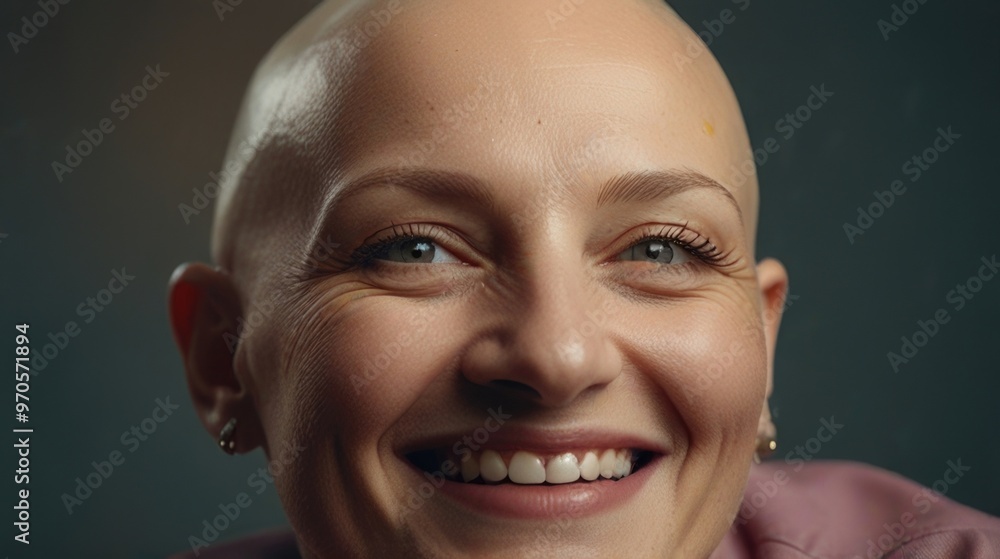 Happy beautiful lesbian bald woman on a color background Happy beautiful lesbian bald woman on a color background