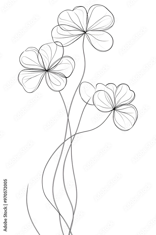 Naklejka premium Continuous one line drawing of four leaf clovers. Isolated on white background vector illustration. Pro vector, Clover four-leaf in Continuous one line art