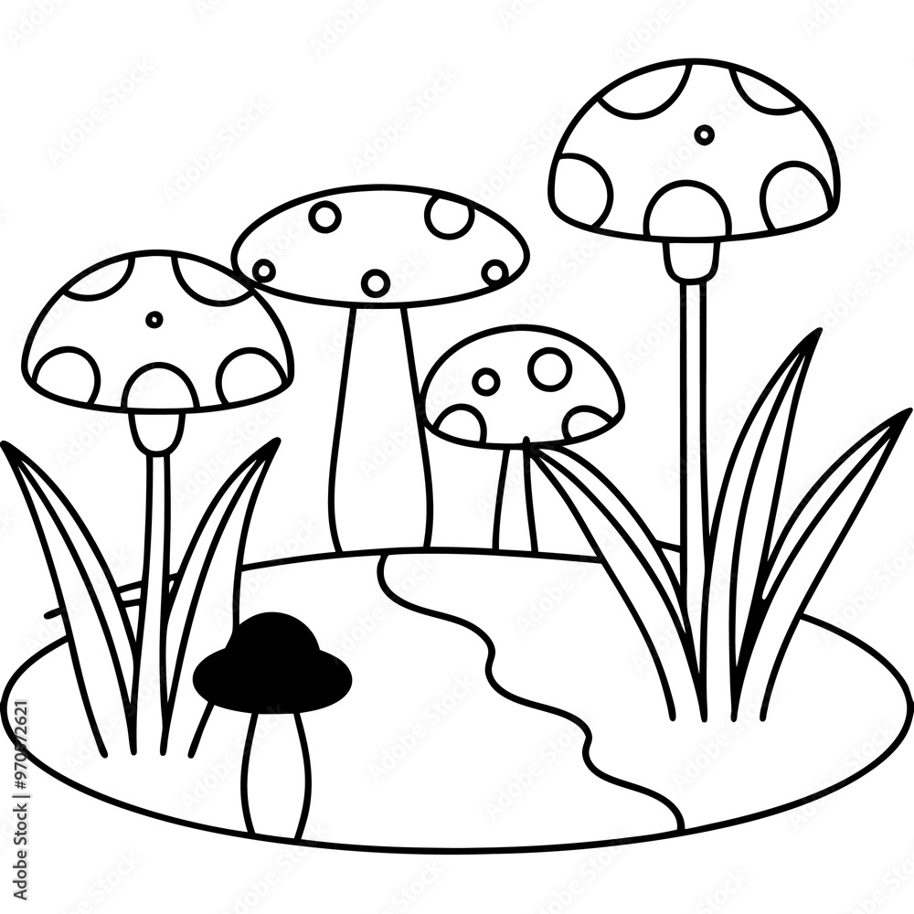 mushrooms and pond outline coloring book page line art drawing mushrooms and pond outline coloring book page line art drawing