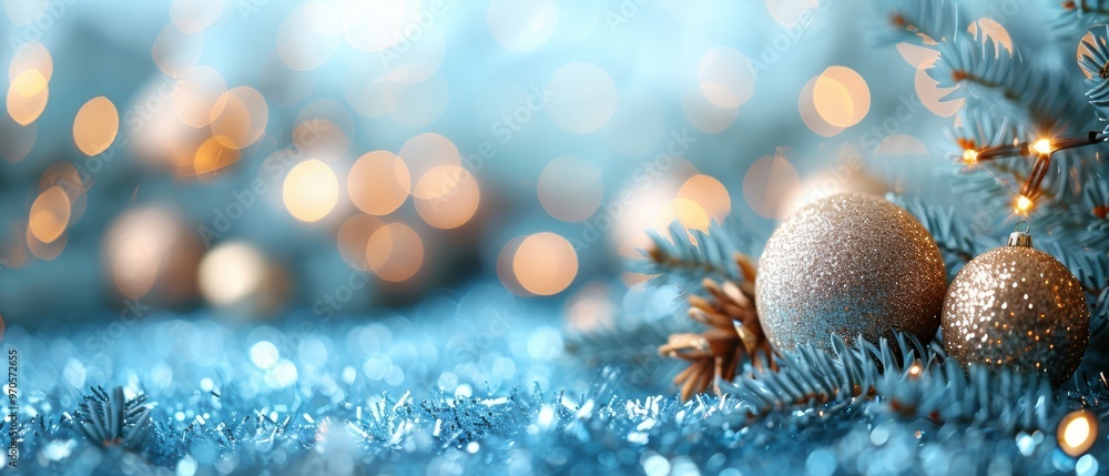 Blurred light blue background with white bokeh lights. Abstract pastel color wallpaper for design, cover, or banner in the holiday season and New Year celebration concept. Flat lay, wide-angle lens, n Blurred light blue background with white bokeh lights. Abstract pastel color wallpaper for design, cover, or banner in the holiday season and New Year celebration concept. Flat lay, wide-angle lens, n