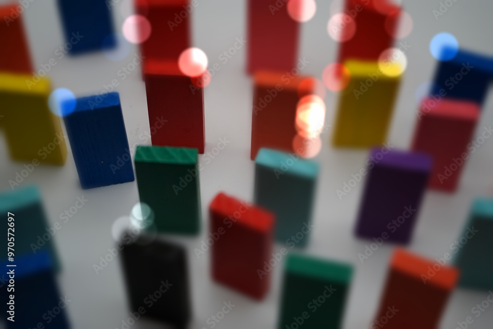 Fototapeta premium Bokeh photography of colorful bricks in sparks on grey backgrounds