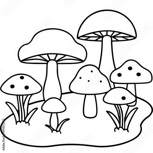mushrooms and pond outline coloring book page line art drawing