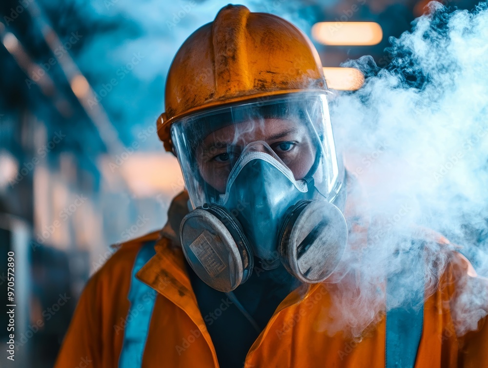 a worker wearing a mask doing a fogging process - ai a worker wearing a mask doing a fogging process - ai