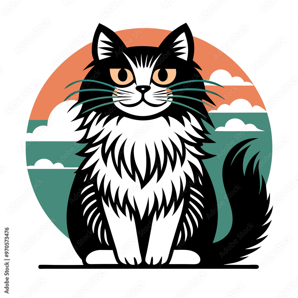 Charming fluffy cat portrait with expressive eyes for feline-lover t-shirt print Charming fluffy cat portrait with expressive eyes for feline-lover t-shirt print