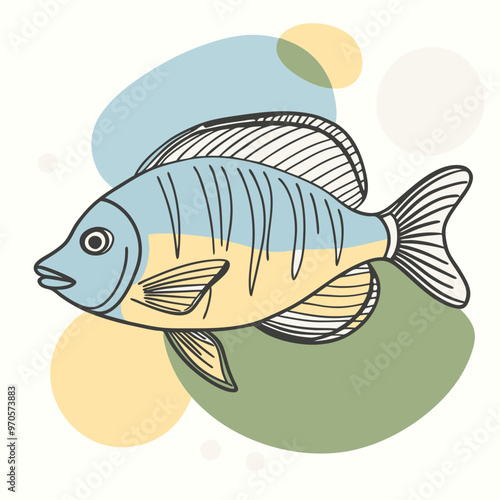 Artistic illustration of a fish with colorful scales on a light background 
